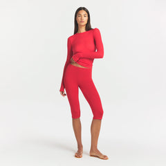 SHEER RIB LONG SLEEVE TOP | CARMINE