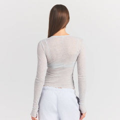 SHEER RIB LONG SLEEVE TOP | LIGHT HEATHER GREY