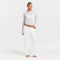 SHEER RIB LONG SLEEVE TOP | SNOW