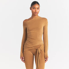 CUPRO JERSEY ASYMMETRICAL TOP | ALMOND