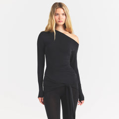 CUPRO JERSEY ASYMMETRICAL TOP | OBSIDIAN