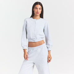 COTTON FLEECE SHRUNKEN CARDIGAN | LIGHT HEATHER GREY