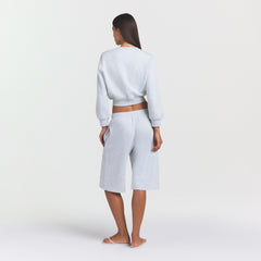 COTTON FLEECE SHRUNKEN CARDIGAN | LIGHT HEATHER GREY