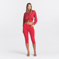 COTTON FLEECE SHRUNKEN CARDIGAN | WASHED RED