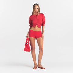 COTTON FLEECE SHRUNKEN CARDIGAN | WASHED RED