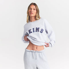 COTTON FLEECE LOGO CLASSIC CREWNECK | PLAID ARCHED LOGO PATCH