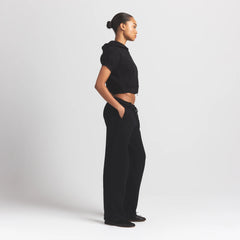 COTTON FLEECE BUBBLE SLEEVE CROPPED ZIP UP | ONYX