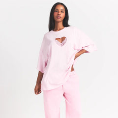 WORN IN JERSEY HEART OVERSIZED T-SHIRT | BABY PINK
