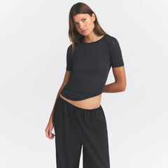 SHEER MODAL LONG T-SHIRT | ONYX