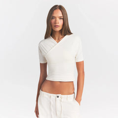 COTTON JERSEY WRAP TOP | MARBLE