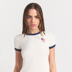 SKIMS FOR TEAM USA WORN IN JERSEY OLYMPIC SHRUNKEN T-SHIRT | ECRU