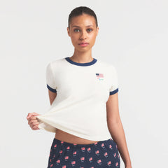 SKIMS FOR TEAM USA WORN IN JERSEY PARALYMPIC SHRUNKEN T-SHIRT | ECRU