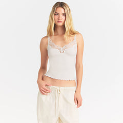 RIB KNIT LACE CAMI | EGRET