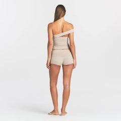 COTTON JERSEY ASYMMETRICAL TOP | STONE