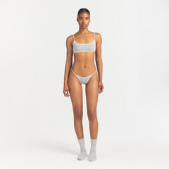 LIGHTWEIGHT COTTON POINTELLE LACE STRING THONG | LIGHT HEATHER GREY PIN DOT