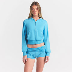 COTTON JERSEY ZIP UP HOODIE | WATER