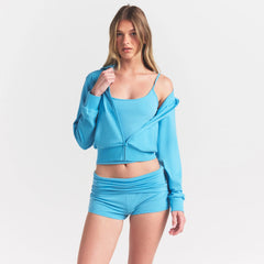 COTTON JERSEY ZIP UP HOODIE | WATER