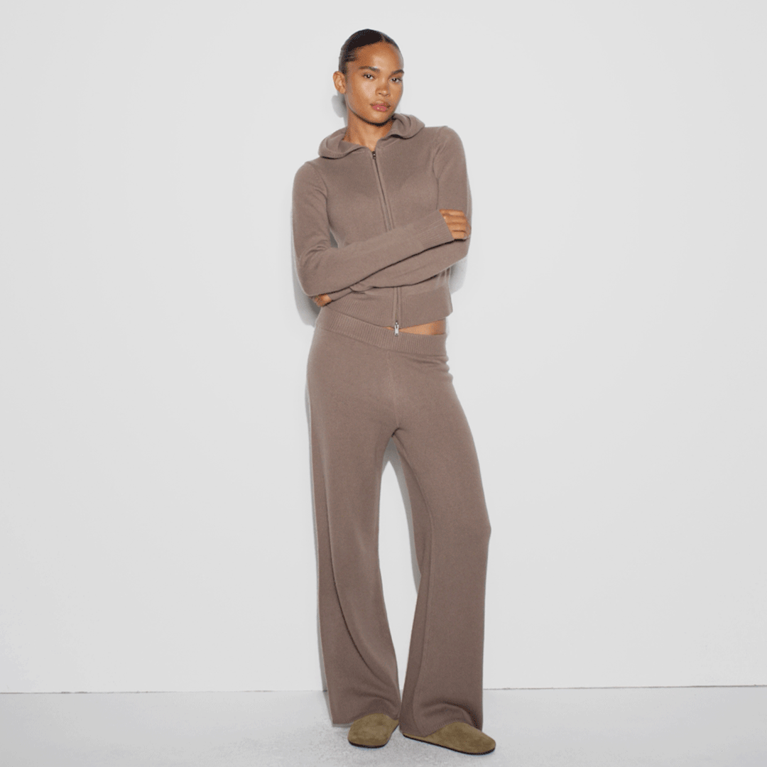 CASHMERE WIDE LEG PANT | UMBER