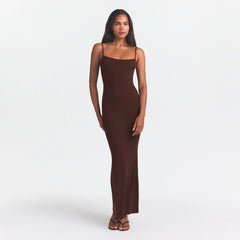 SOFT LOUNGE LONG SLIP DRESS | COCOA