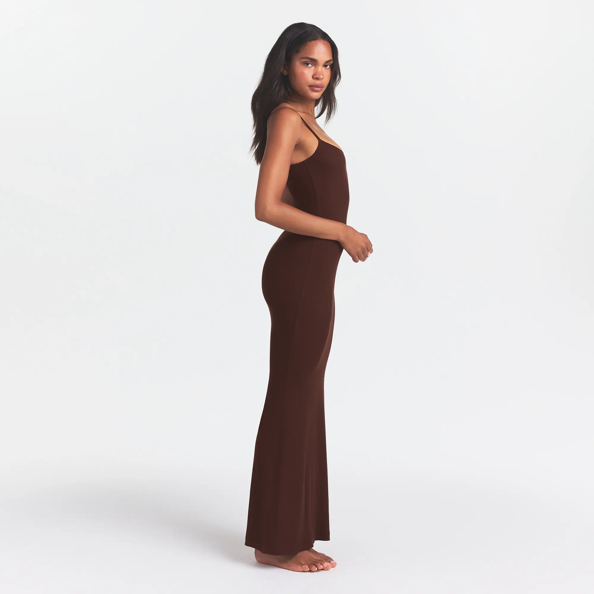 SOFT LOUNGE LONG SLIP DRESS | COCOA