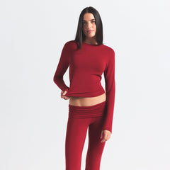 COTTON JERSEY FOLDOVER PANT | BRICK