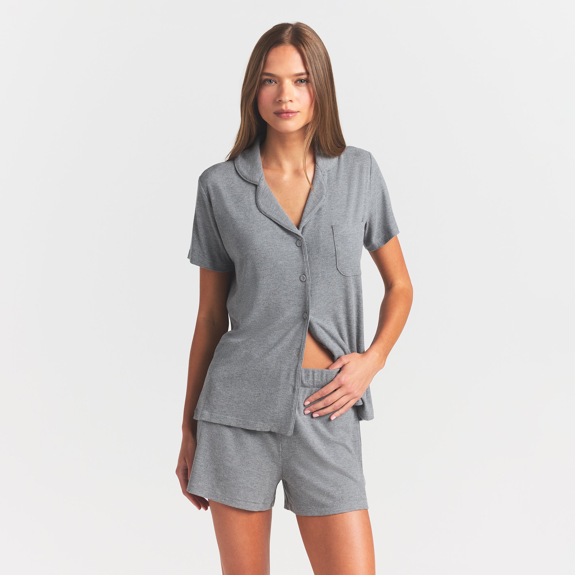 SOFT LOUNGE SHORT SLEEP SET | HEATHER GREY