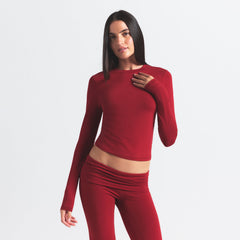 COTTON JERSEY LONG SLEEVE T-SHIRT | BRICK
