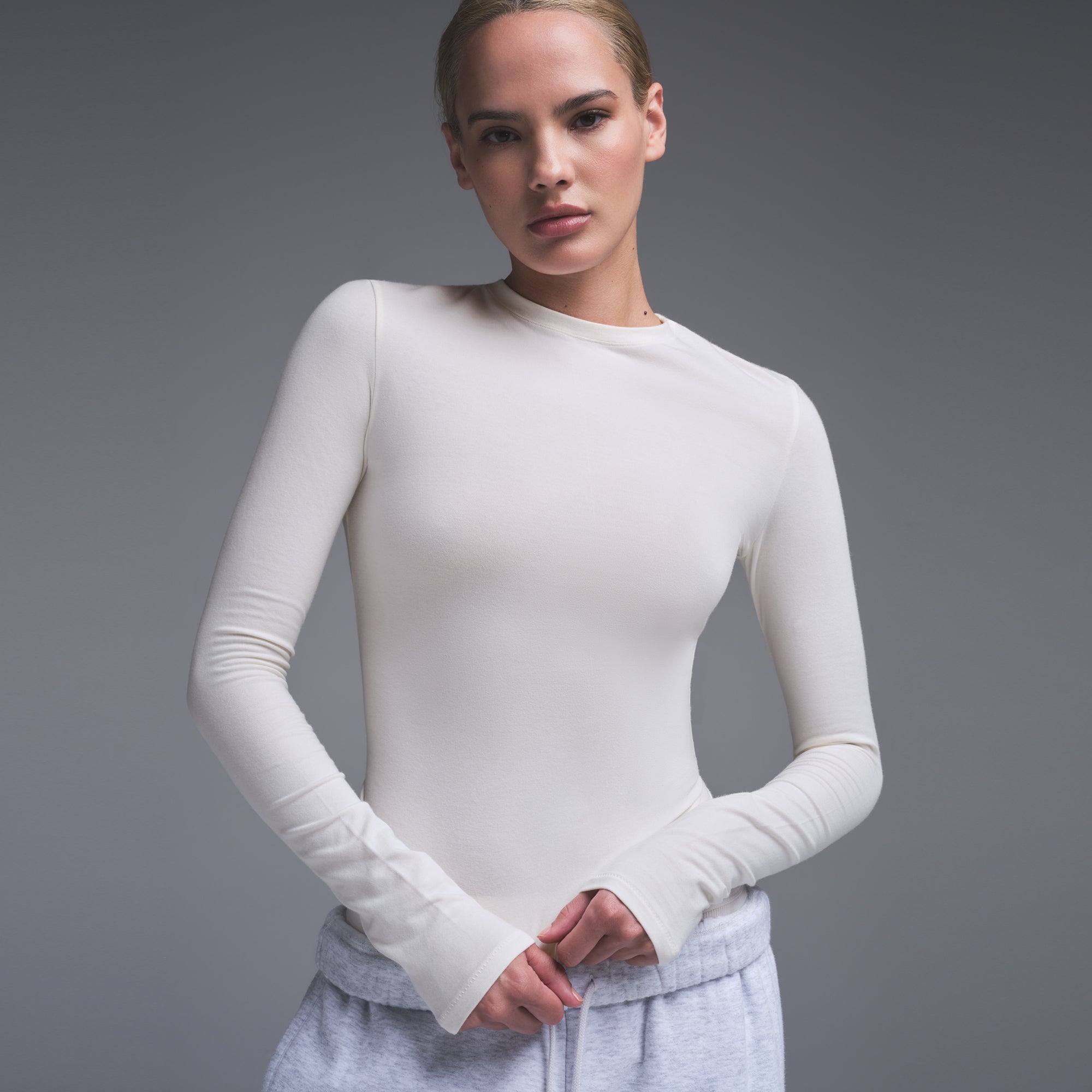 COTTON JERSEY LONG SLEEVE T-SHIRT | MARBLE