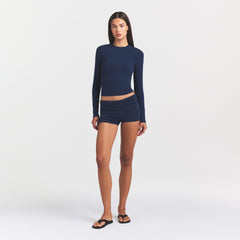 COTTON JERSEY LONG SLEEVE T-SHIRT | NAVY