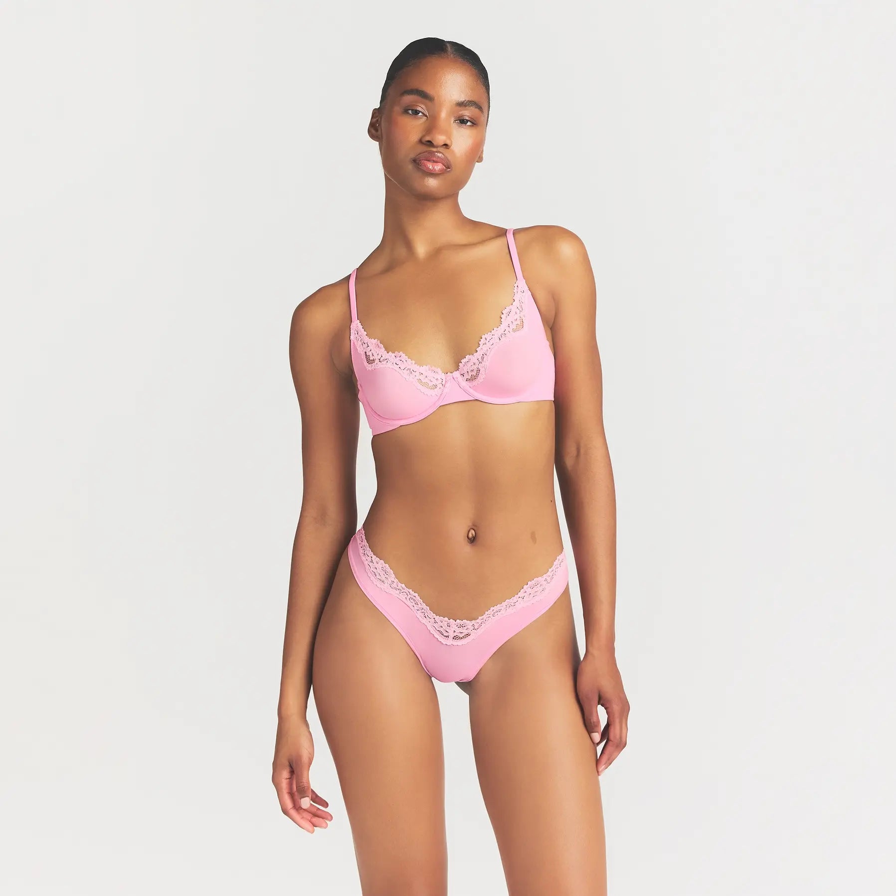 FITS EVERYBODY LACE UNLINED SCOOP BRA | BUBBLE GUM TONAL