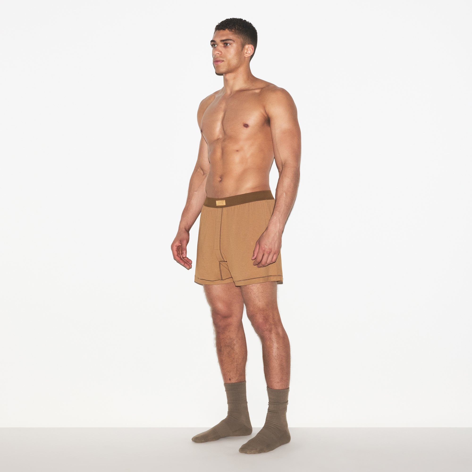 SKIMS COTTON MENS KNIT BOXER | RUSSET