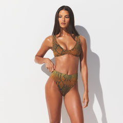 SIGNATURE SWIM HIGH-WAISTED BIKINI BOTTOM | FOREST OMBRE SNAKE