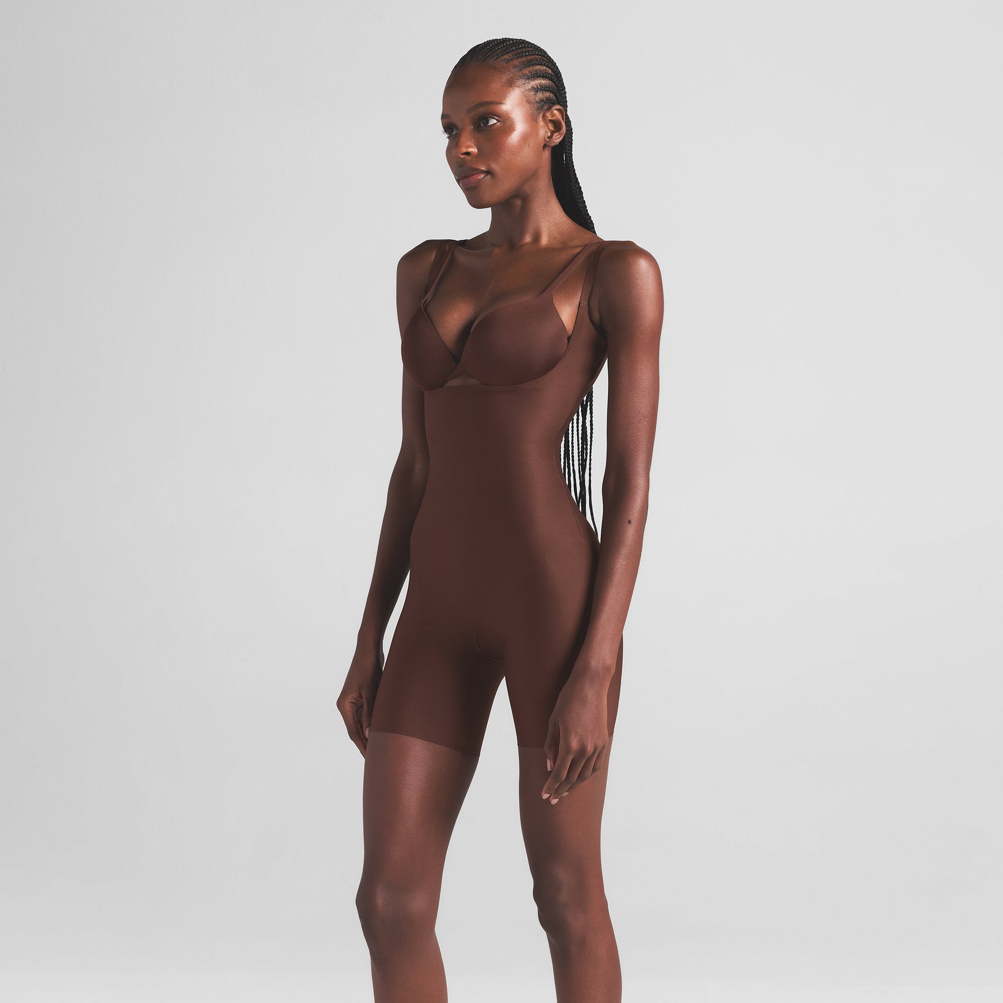 SKIMS BODY CORE SCULPT OPEN BUST MID THIGH BODYSUIT | COCOA