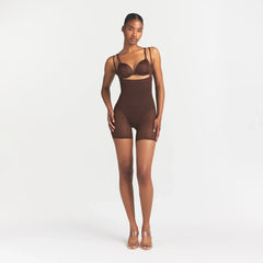 POWER MESH SHAPEWEAR CORE SCULPT OPEN BUST MID THIGH BODYSUIT | COCOA