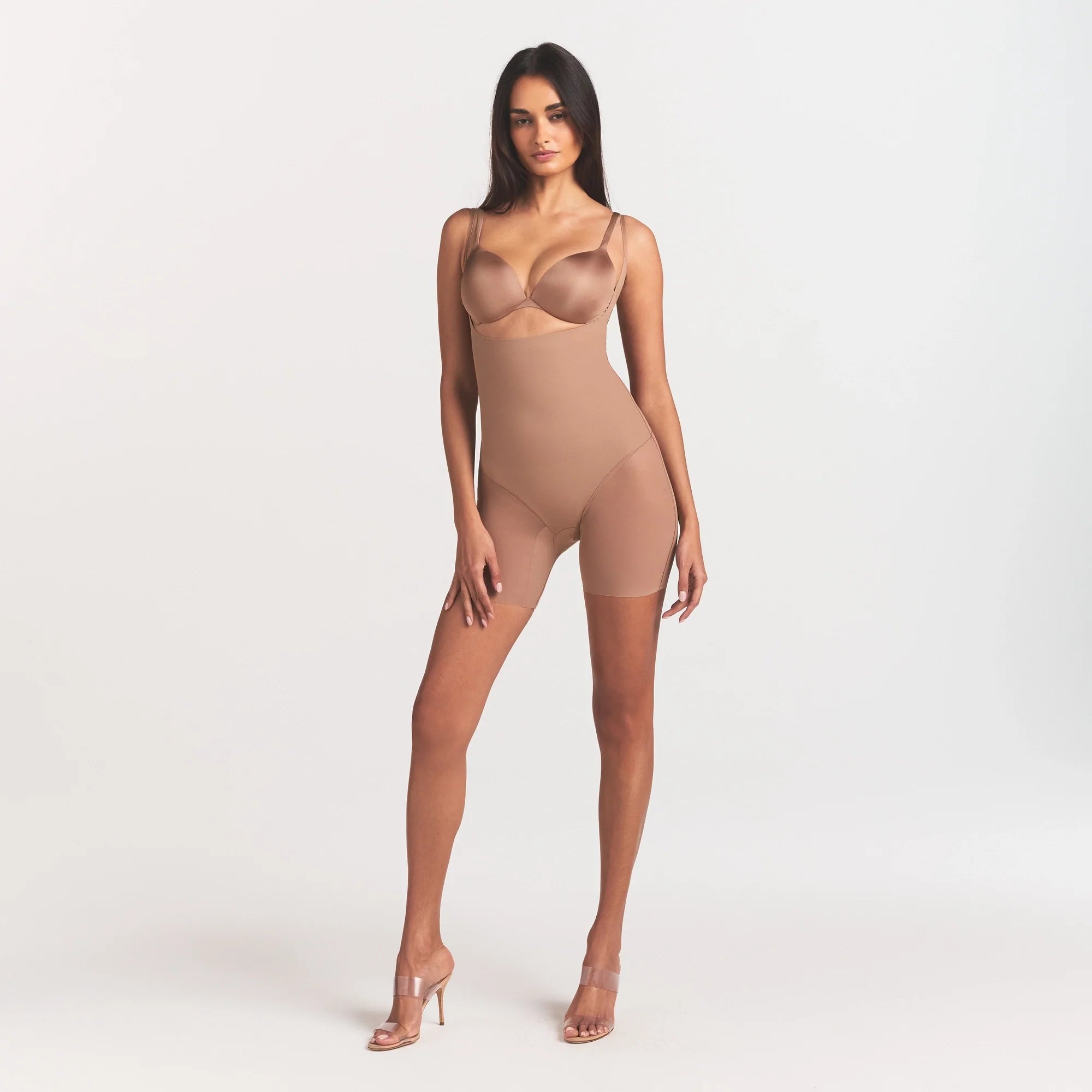 SKIMS BODY CORE SCULPT BACK SMOOTHING OPEN BUST MID THIGH BODYSUIT | SIENNA