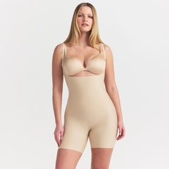 SKIMS BODY CORE SCULPT BACK SMOOTHING OPEN BUST MID THIGH BODYSUIT | SAND