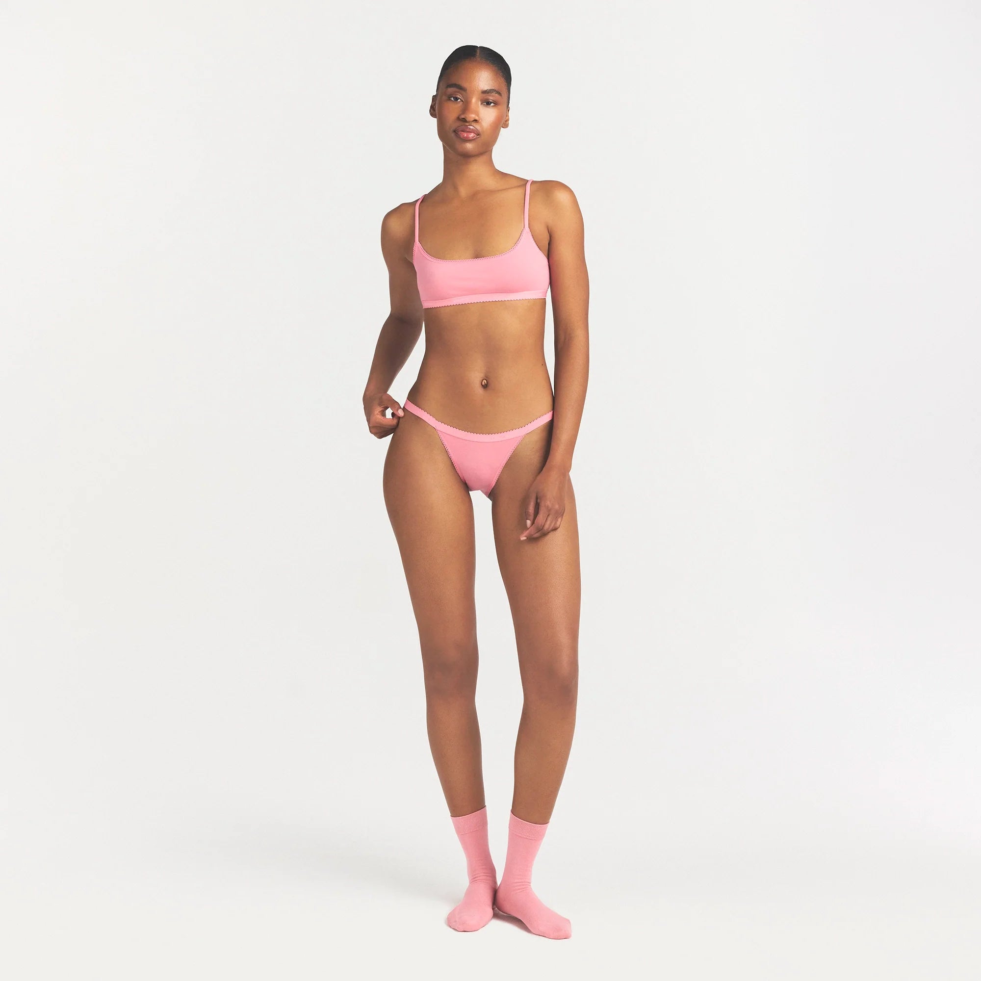 LIGHTWEIGHT COTTON LOGO PICOT STRING BIKINI | MELON TONAL