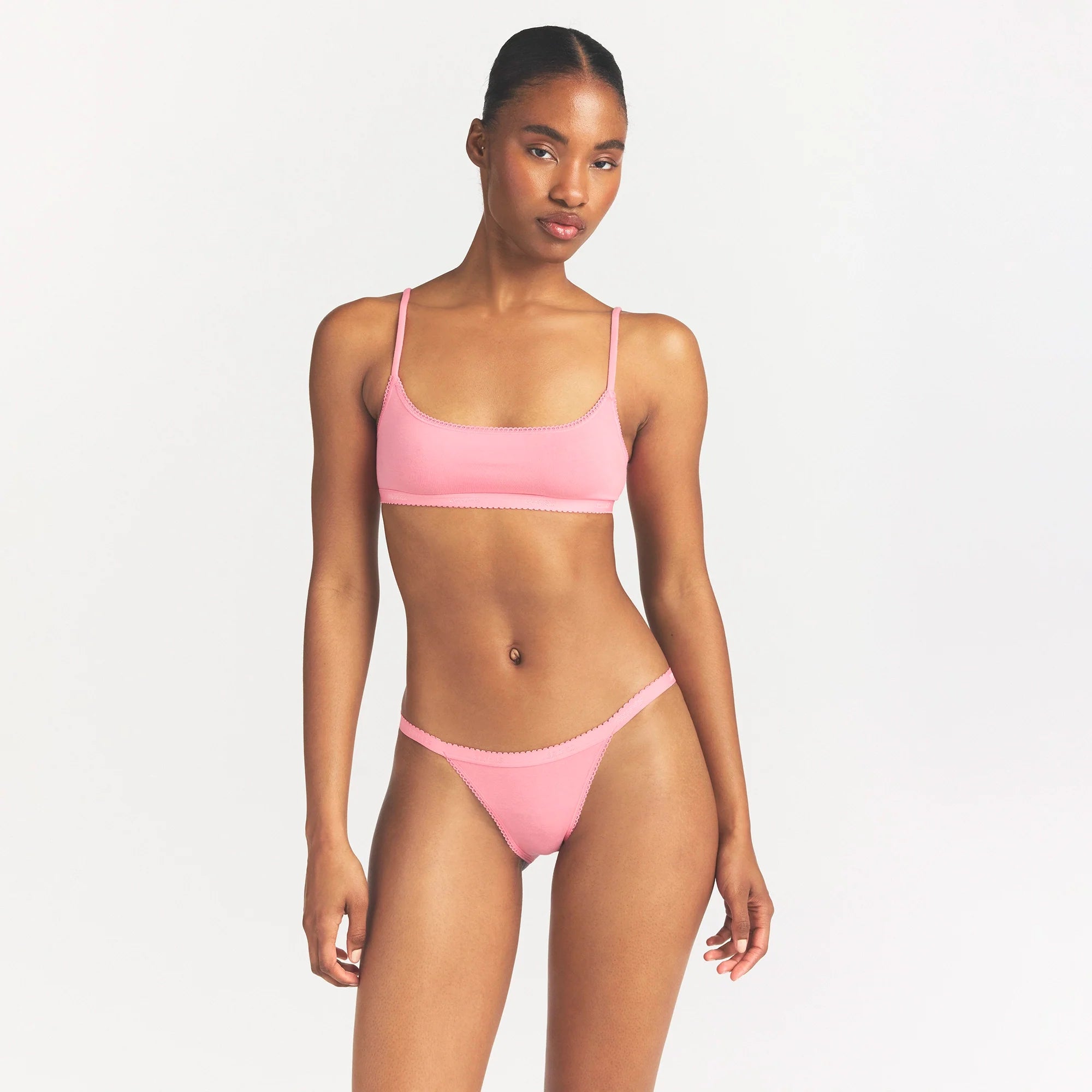 LIGHTWEIGHT COTTON LOGO PICOT STRING BIKINI | MELON TONAL