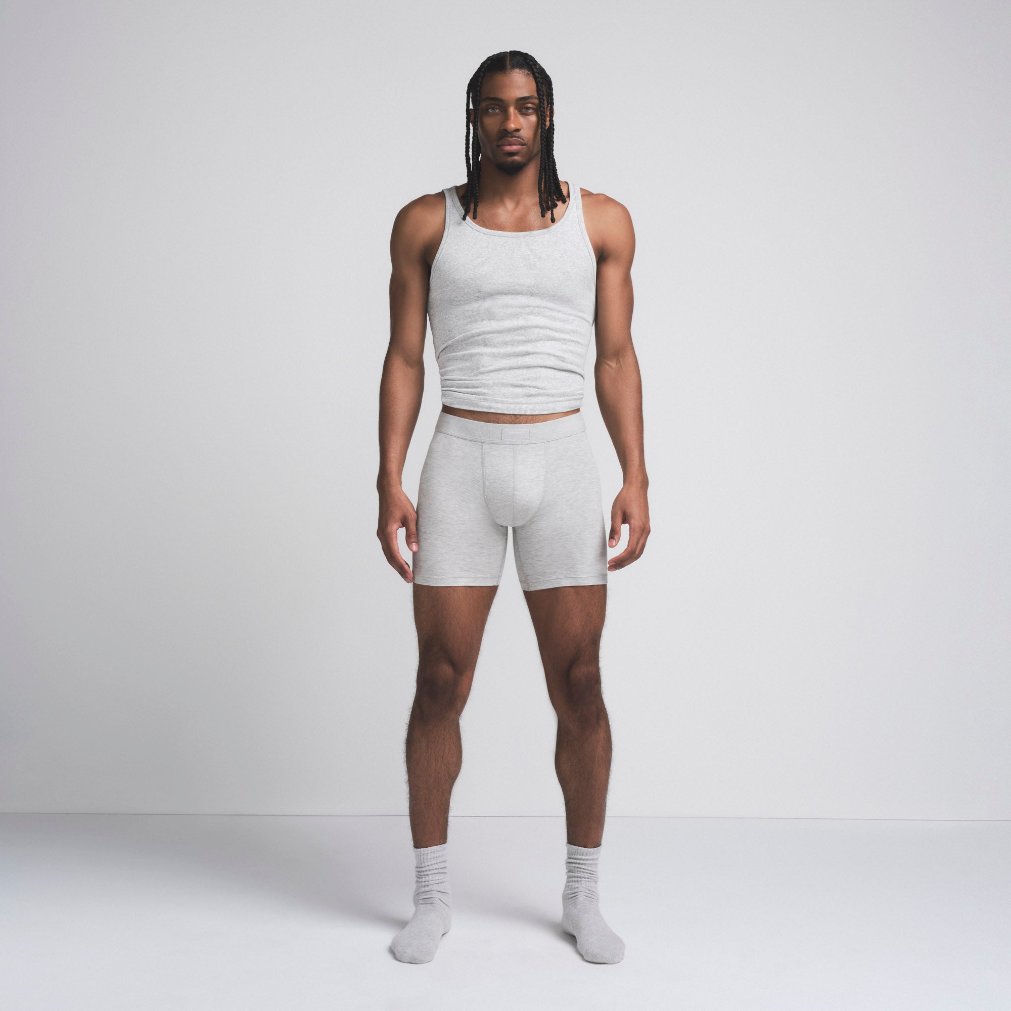 SKIMS COTTON MENS 5" BOXER BRIEF | LIGHT HEATHER GREY
