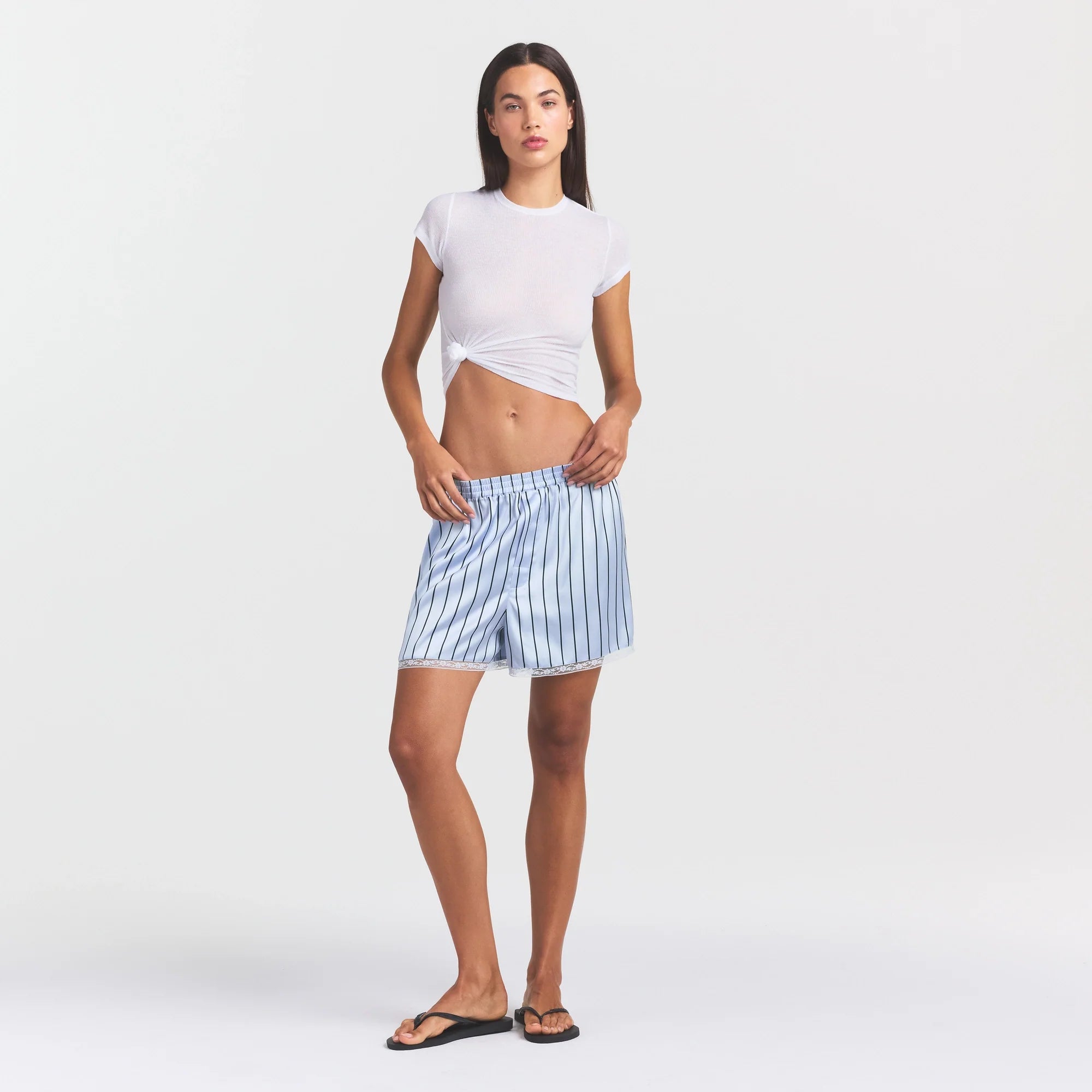 WOVEN SHINE LACE BOXER | PERIWINKLE WIDE STRIPE