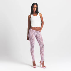 STRETCH LACE STIRRUP LEGGING | BABY PINK
