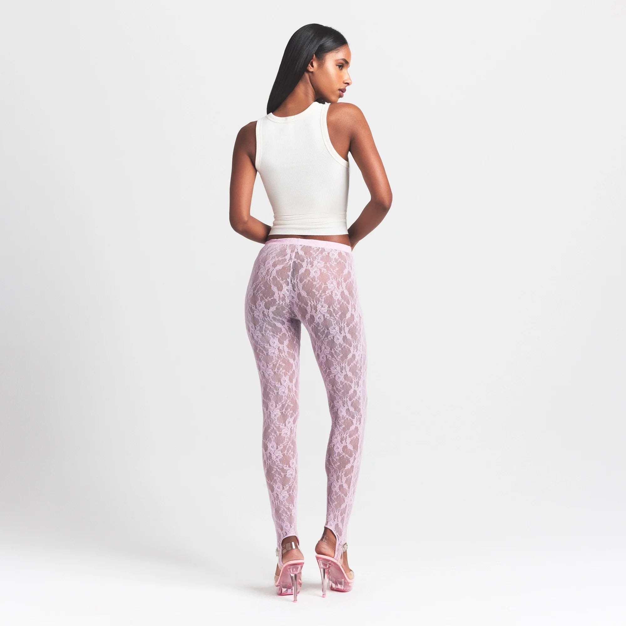 STRETCH LACE STIRRUP LEGGING | BABY PINK