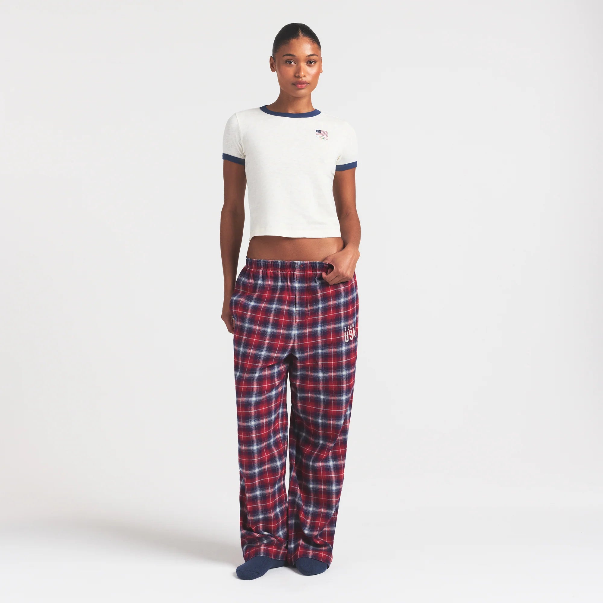 SKIMS FOR TEAM USA FLANNEL SLEEP OLYMPIC PANT | RED PLAID