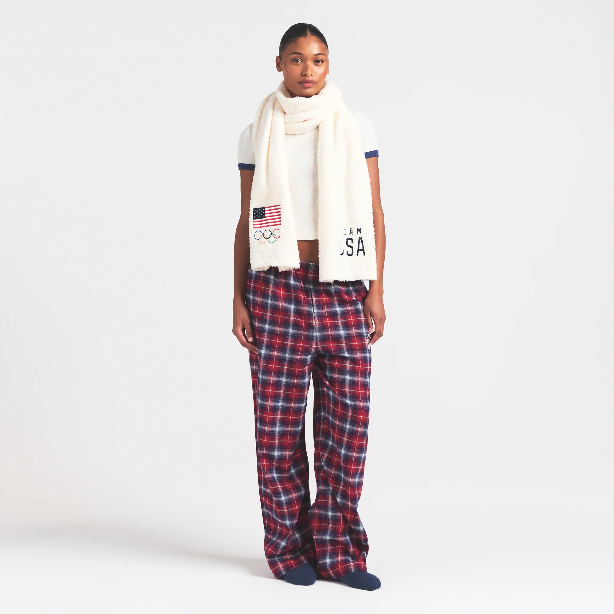 SKIMS FOR TEAM USA FLANNEL SLEEP OLYMPIC PANT | RED PLAID