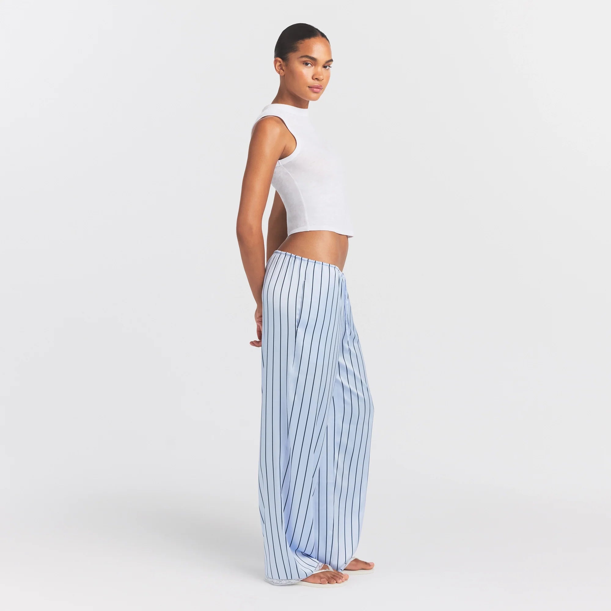 WOVEN SHINE LACE PANT | PERIWINKLE WIDE STRIPE
