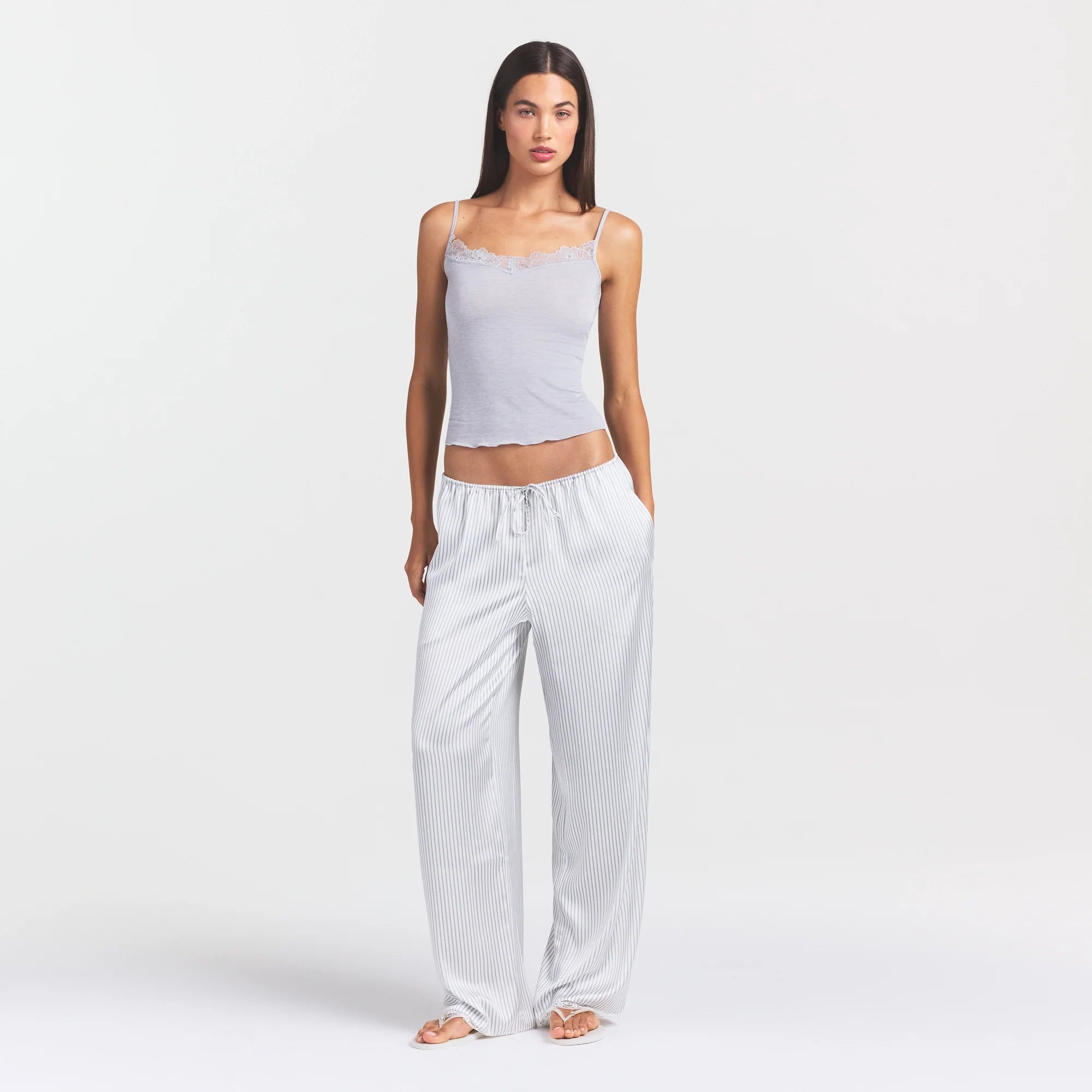 WOVEN SHINE LACE PANT | SILVER TRIPLE PINSTRIPE