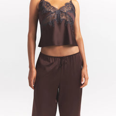SILK LACE STRAIGHT LEG PANT | ESPRESSO CONTRAST