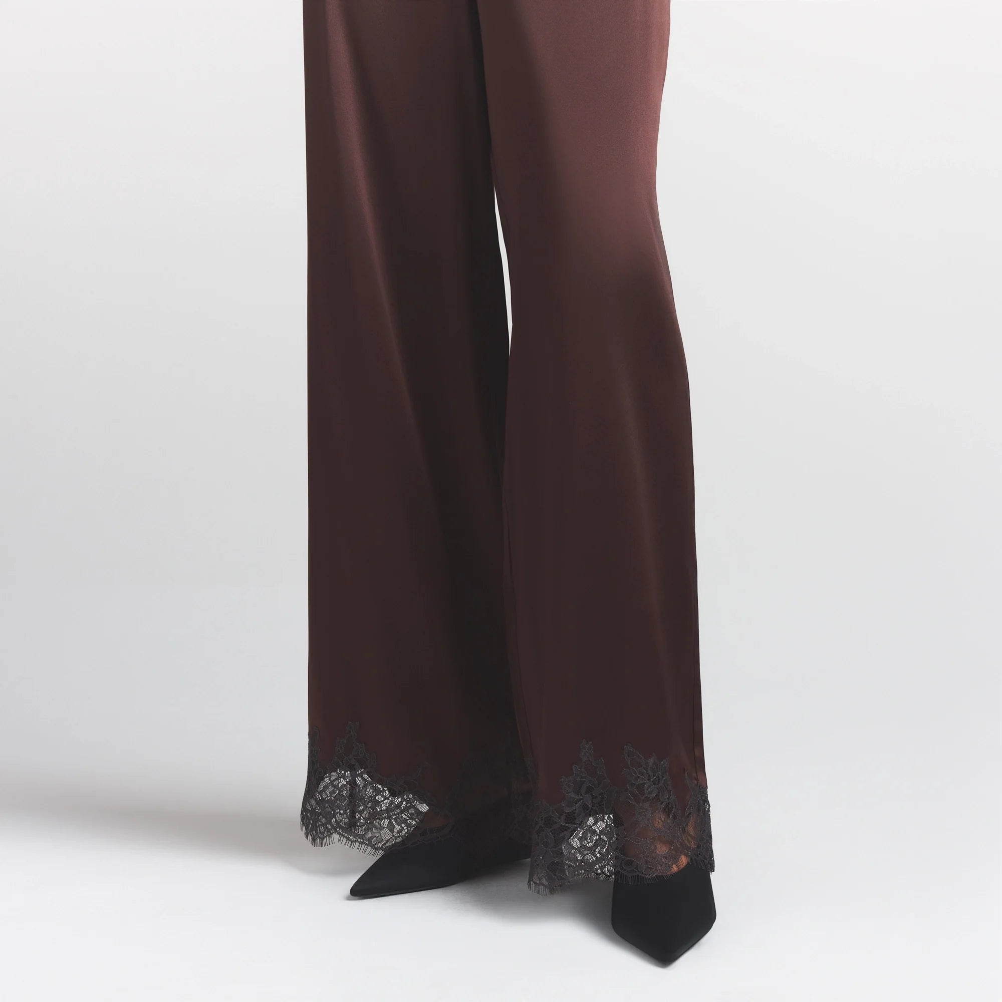 SILK LACE STRAIGHT LEG PANT | ESPRESSO CONTRAST