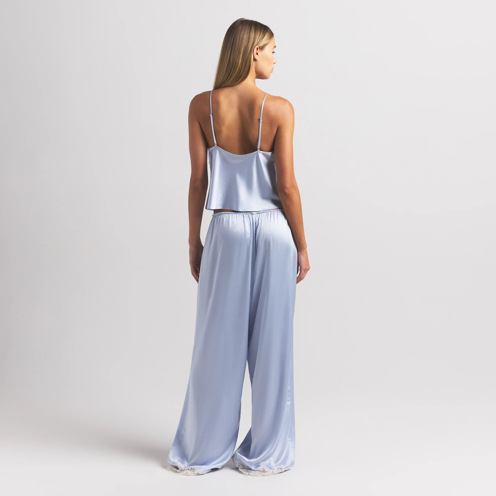 SILK LACE STRAIGHT LEG PANT | PERIWINKLE CONTRAST