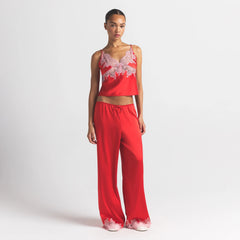 SILK LACE STRAIGHT LEG PANT | RUBY CONTRAST